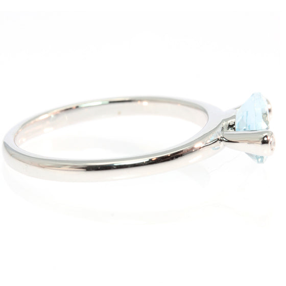 Oval Cut Aquamarine and Diamond 14k White Gold Ring