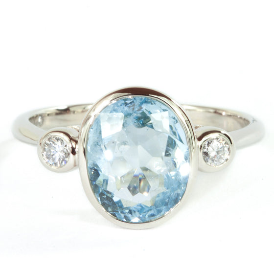 10x8 Oval Aquamarine and  Diamond 14k White  Gold Ring