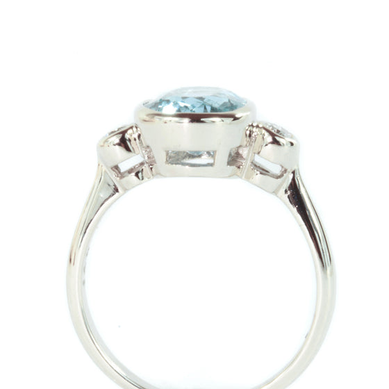 10x8 Oval Aquamarine and  Diamond 14k White  Gold Ring
