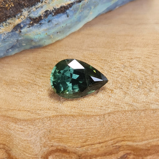 1.58ct Dark Green Pear Cut Australian Sapphire