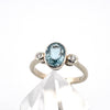 Oval Aquamarine and  Diamond 14k White  Gold Ring