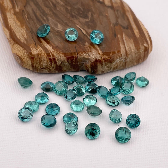 This parcel of 34 pieces of natural unheated tourmaline ranges from light to mid teal blue. They are all eye clean. Responsibly sourced Tourmaline.