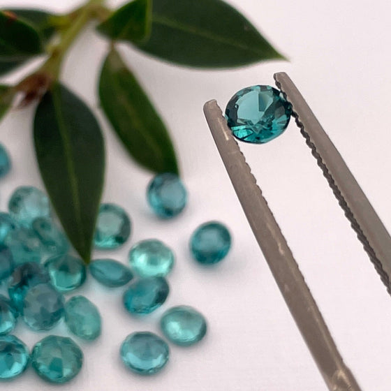 This parcel of 34 pieces of natural unheated tourmaline ranges from light to mid teal blue. They are all eye clean. Responsibly sourced Tourmaline.