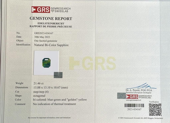 21.46ct Unheated Emerald Cut Parti Sapphire