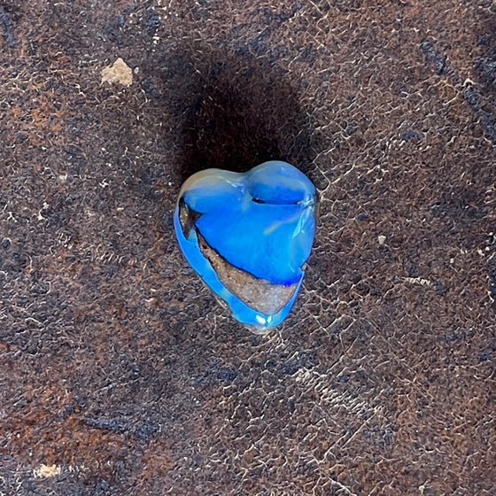 9.40ct Heart Shape Boulder Opal, this heart has bright blue and green on both sides and on the edges with very interesting patterns.