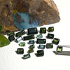 This parcel of 22 pieces of natural unheated tourmaline ranges from mid green to darker green. They are all eye clean and assorted size baguette cut.