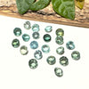 This parcel of 21 round cuts of natural unheated tourmaline ranges from light green to pale teal blue to mid green blue.&nbsp;