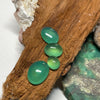These natural chrysoprase cabochons were mined in Queensland Australia. The larger pieces are a beautiful and consistent mid luminous blue green, the two smaller have a more apple green shade. 