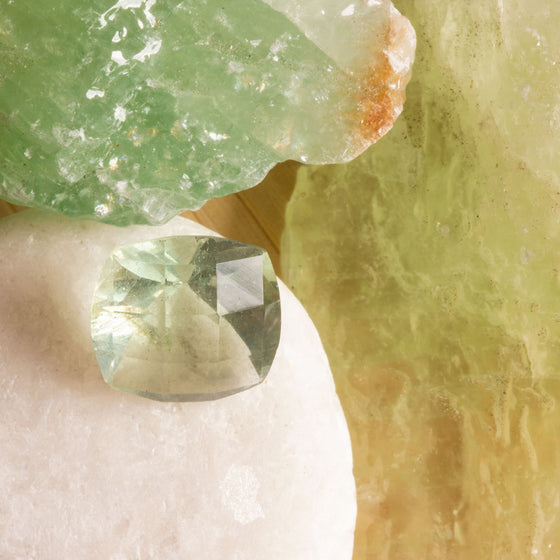 Green Fluorite cushion cut 2.82ct, clean pale green cushion cut checker board faceted stone, responsible sourcing gemstones 