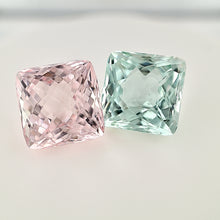  13.74ct TW Morganite and Green Beryl Square Cut Pair