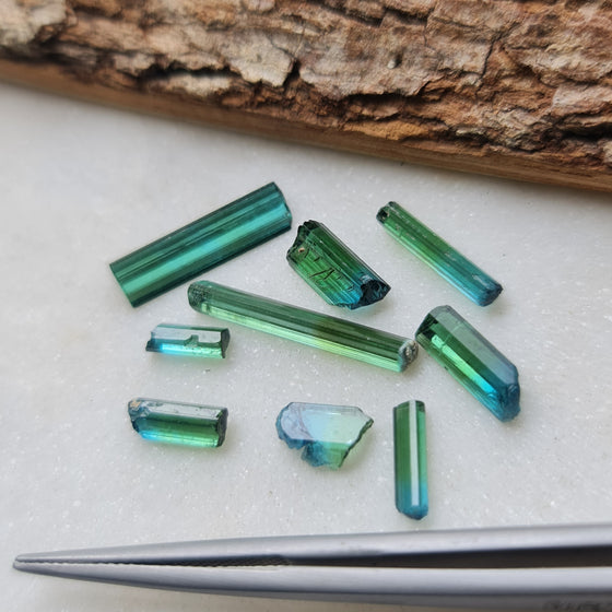 9.3ct Blue + Green/Bi-Colour Tourmaline Rods Rough