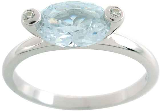 Oval Cut Aquamarine and Diamond 14k White Gold Ring