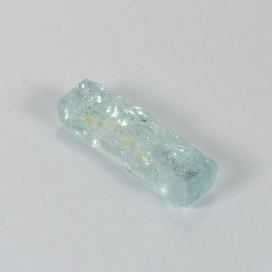  11.46ct Bespoke Rectangular Rough Cut Aquamarine, beautiful aquamarine gemstone in pale sea green, bespoke cutting, responsible sourcing in Mozambique