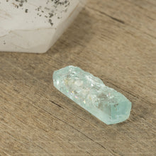  11.46ct Bespoke Rectangular Rough Cut Aquamarine, beautiful aquamarine gemstone in pale sea green, bespoke cutting, responsible sourcing in Mozambique