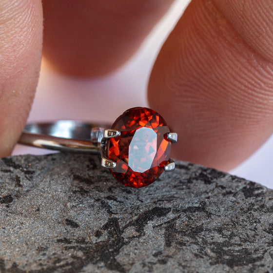 This deep dark burnt orange zircon has wonderful sparkle and an incredibly rich tone. The piece is unheated and was responsibly sourced from Madagascar.