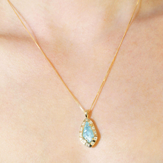 Aquamarine Shard and Diamond Pendant in 10k Gold