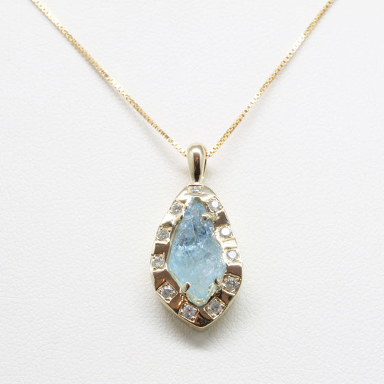 Aquamarine Shard and Diamond Pendant in 10k Gold