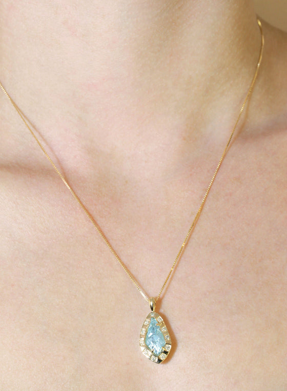 Aquamarine Shard and Diamond Pendant in 10k Gold