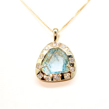  Aquamarine Shard and Diamond Pendant in 10k Gold