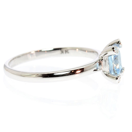 Square Cushion Cut Aquamarine and Diamond 14k White Gold Ring 