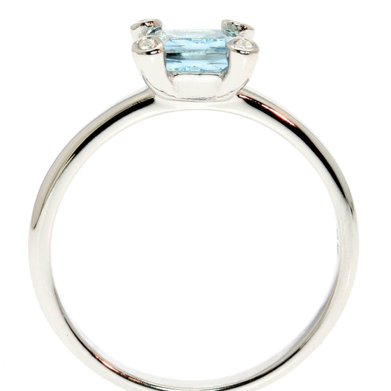 Square Cushion Cut Aquamarine and Diamond 14k White Gold Ring 