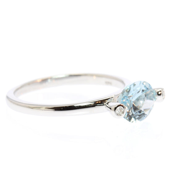 Oval Cut Aquamarine and Diamond 14k White Gold Ring