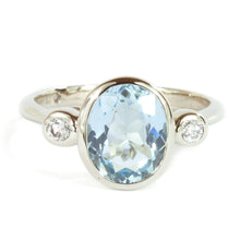  9x7 Oval Aquamarine and  Diamond 14k White  Gold Ring