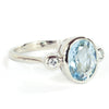 9x7 Oval Aquamarine and  Diamond 14k White  Gold Ring