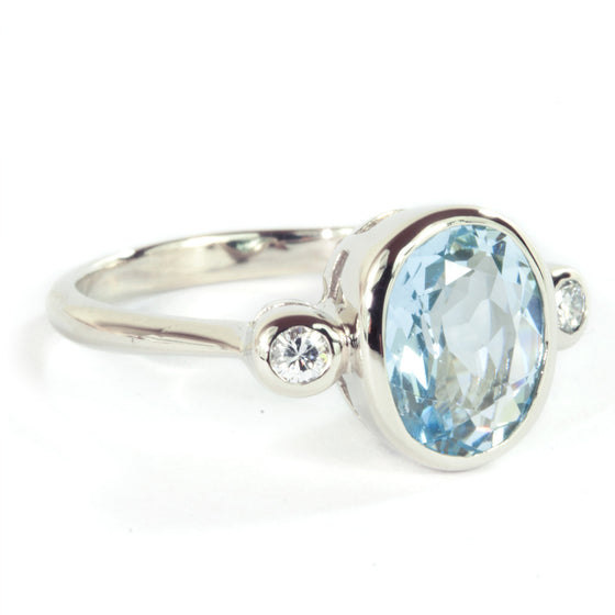 9x7 Oval Aquamarine and  Diamond 14k White  Gold Ring