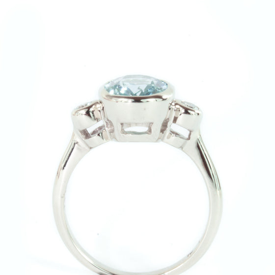 9x7 Oval Aquamarine and  Diamond 14k White  Gold Ring