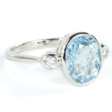  10x8 Oval Aquamarine and  Diamond 14k White  Gold Ring