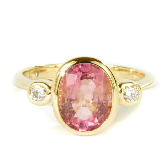 9x7 Oval Tourmaline and Diamond 10k Gold Ring 